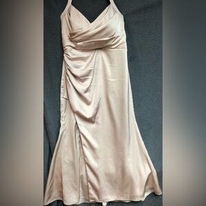 Azazie XS, Kylie and Kendall blush colored formal with rushing bodice